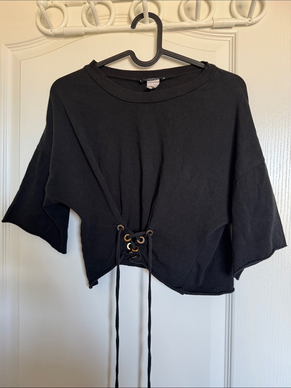 Fashion Nova Black Lace-Up Cropped Tee